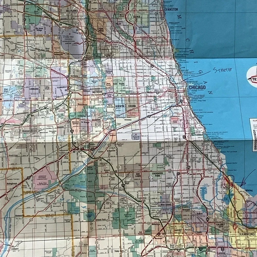 Vintage Texaco Chicago Illinois Road Street Map